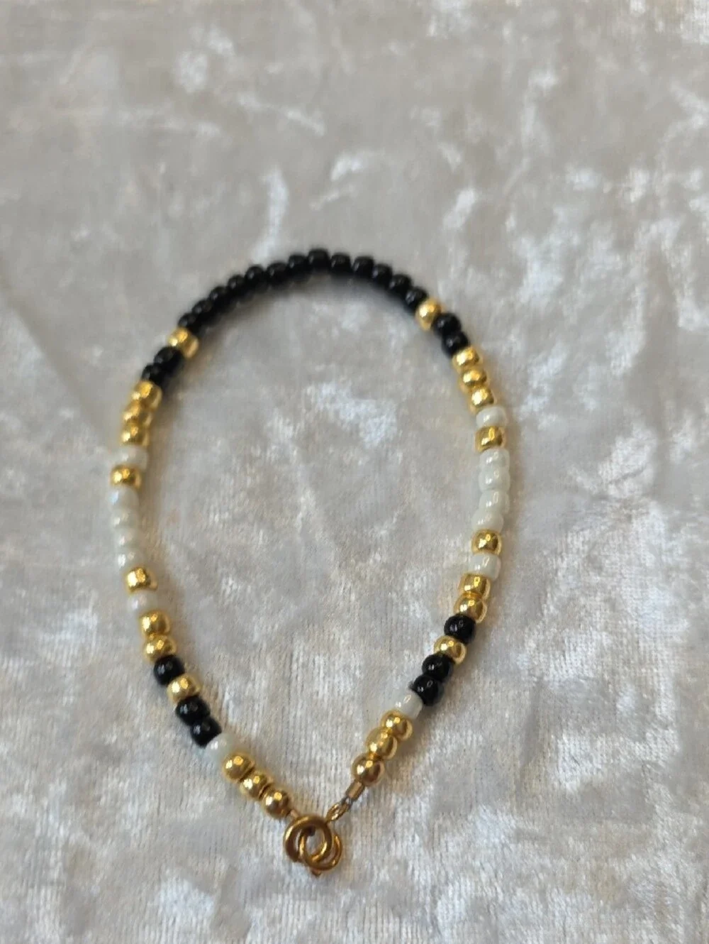 Gold Accent Black & White Beaded Bohemian, Colorblock Bracelet Set